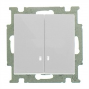 Выключатель двухклавишный с подсветкой ABB Basic 55 цвет белый шале (2006/5 UCGL-96)