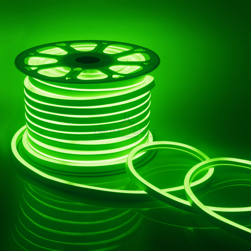 10-74 Светодиодный НЕОН, 220В, 8Вт/м, SMD2835, 108д/м, IP65, 200Лм/м, 50м,10.5*18.5мм, без аксессуаров, зеленый