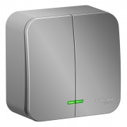 Выключатель 2-клавишный с подсветкой (cх.5) Blanca Schneider Electric 10А 250В алюминий